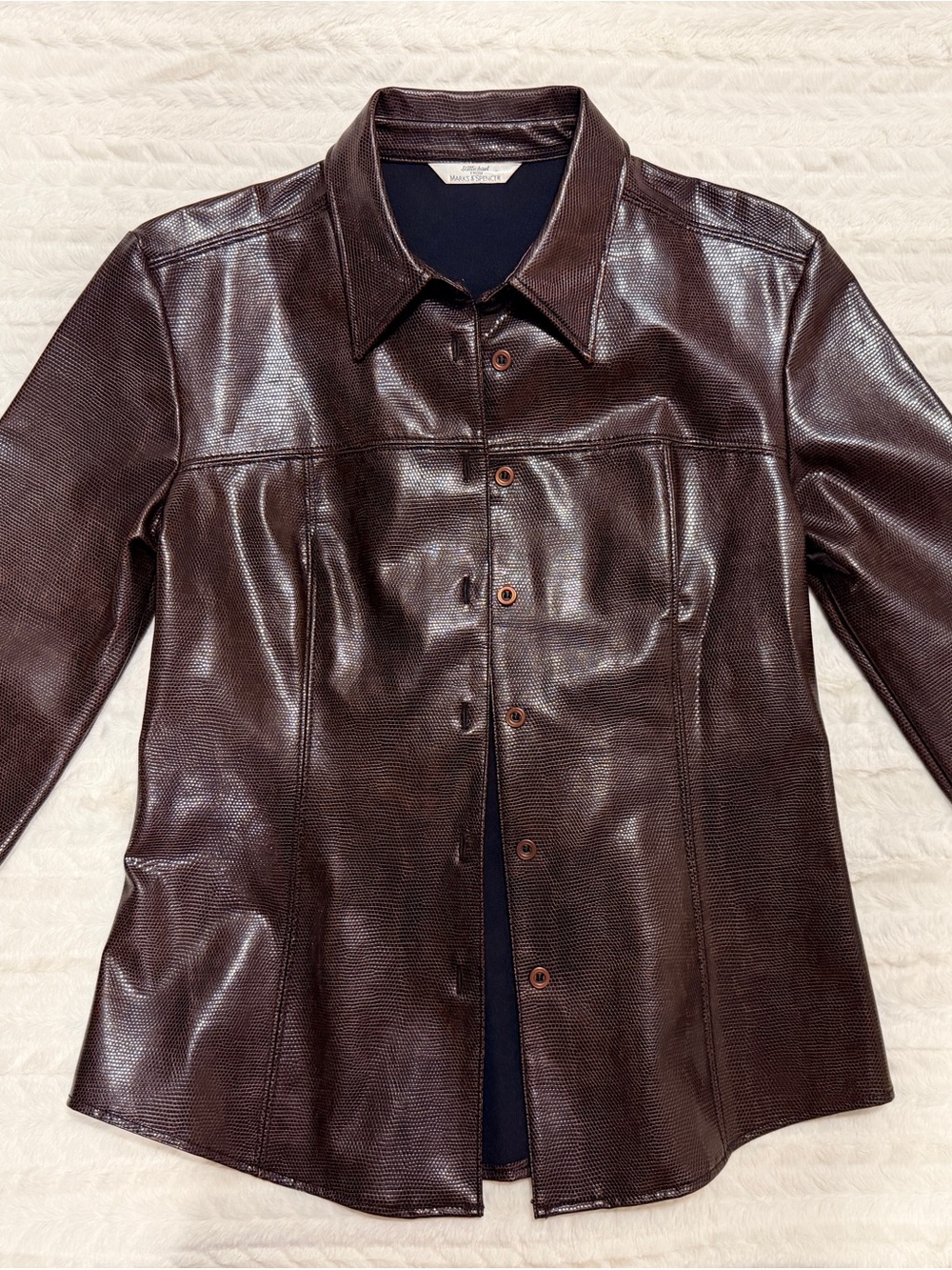 St Michael Marks & Spencer VintageBrown Faux-Snakeskin Button-Front Shirt Jacket